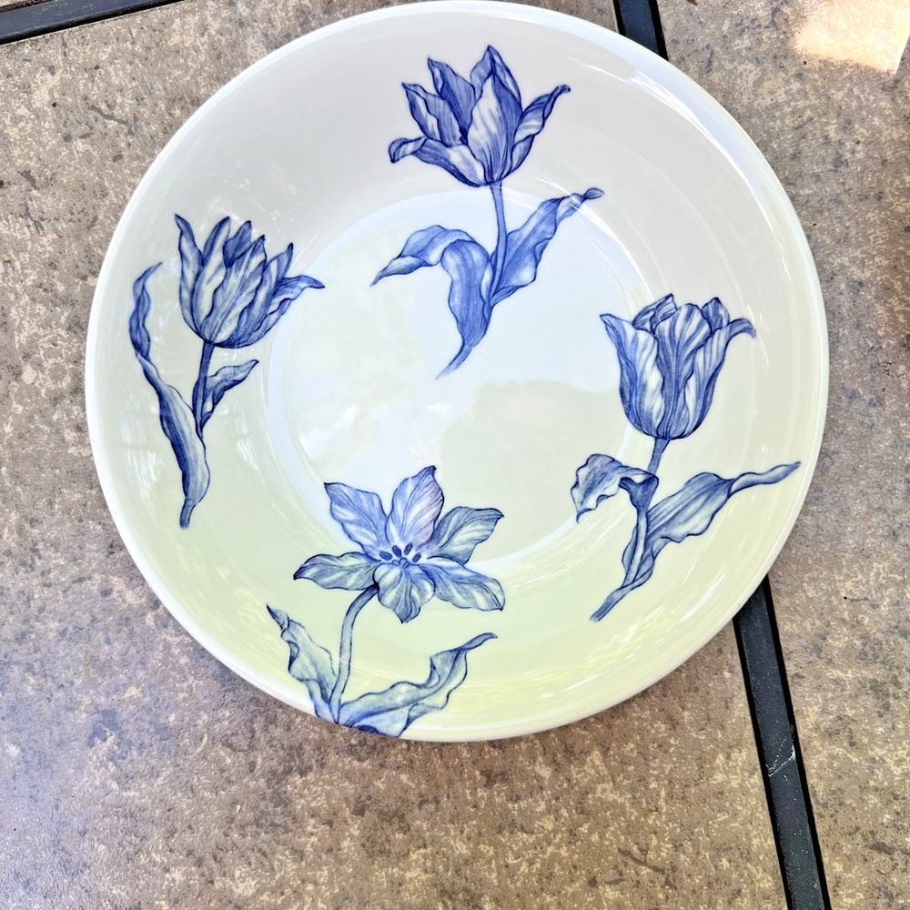 Royal Stafford Tulip Bowls Blue Floral Soup Cereal Earthenware Set of 6 England - Picture 8 of 9
